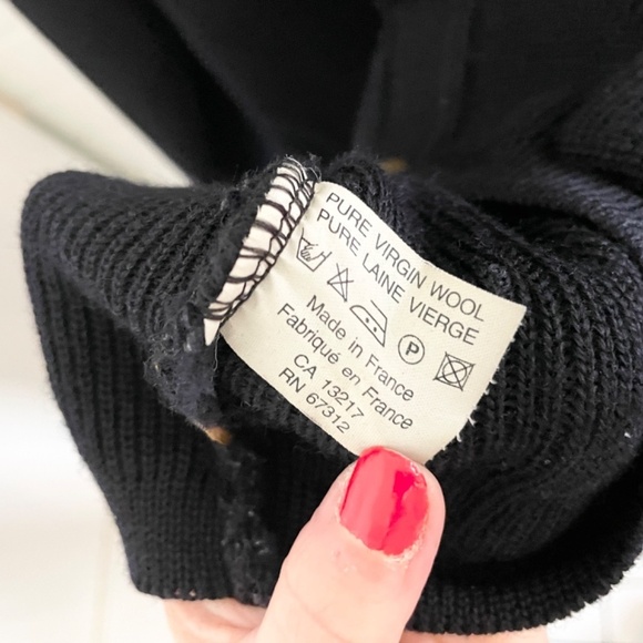 Vintage 70s men’s knit Cardigan Academia School prep Varsity Wool Navy blue L - Picture 12 of 16